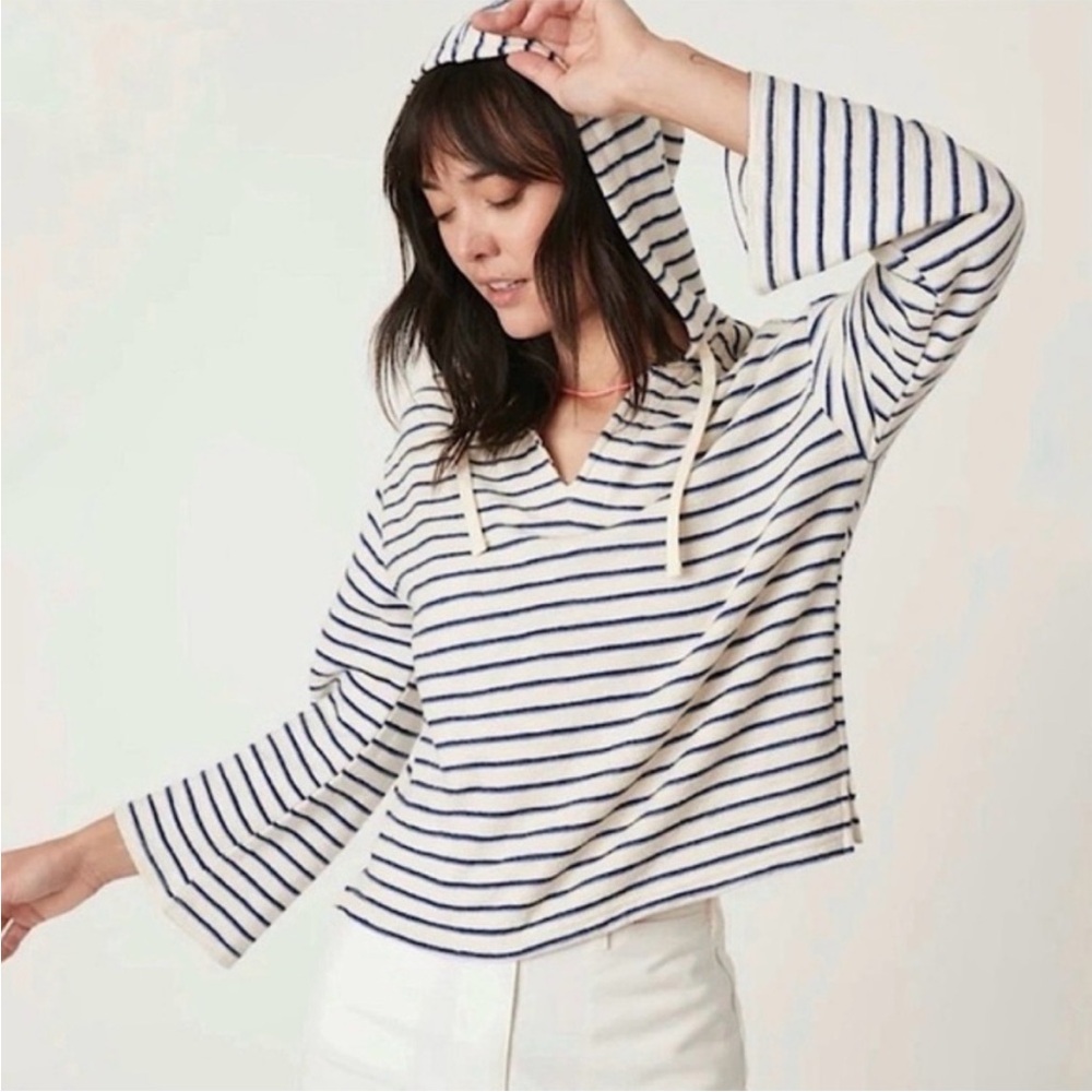 Marine Layer NWT Playa Hoodie Navy Cream Stripe Size Small